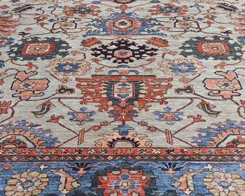 9x12 Gray Blue Aryana Afghan Hand Knotted Veg Dye Wool Area Rug